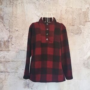 North River Plaid Fleece Pullover Red & Black Womens Size XL